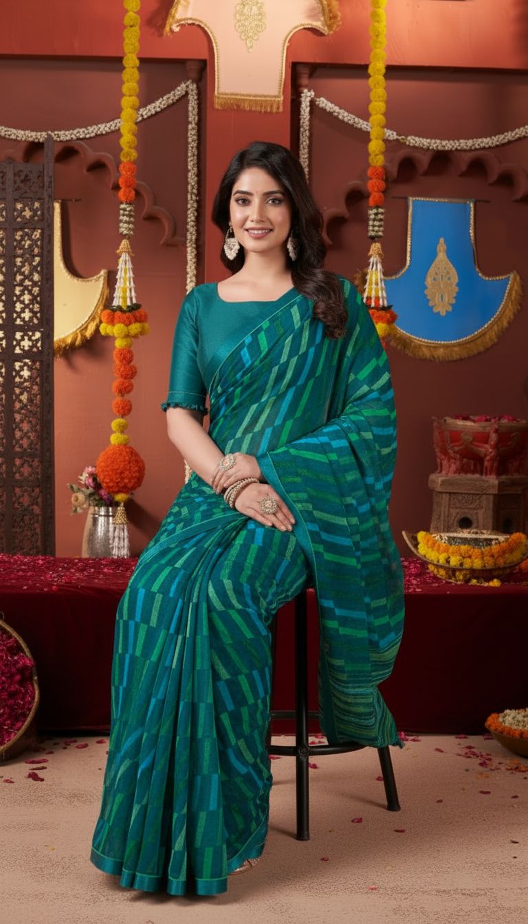 Suvarnika Luxury Printed Saree with Refined Border – Elegant - Georgette