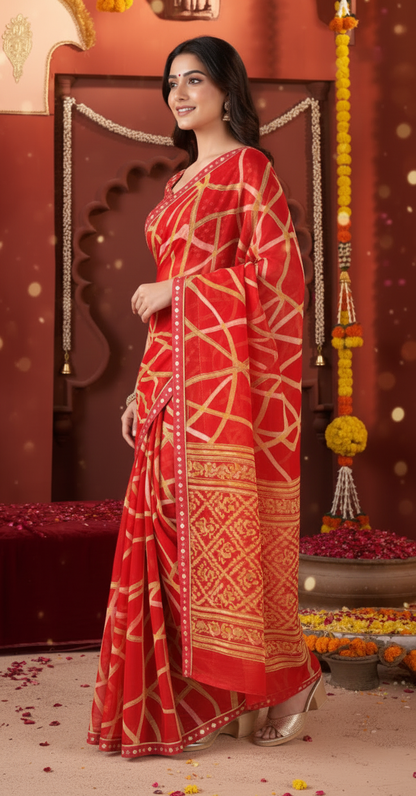 Suvarnika Luxury Printed Georgette Saree with Abstract print & Refined Border