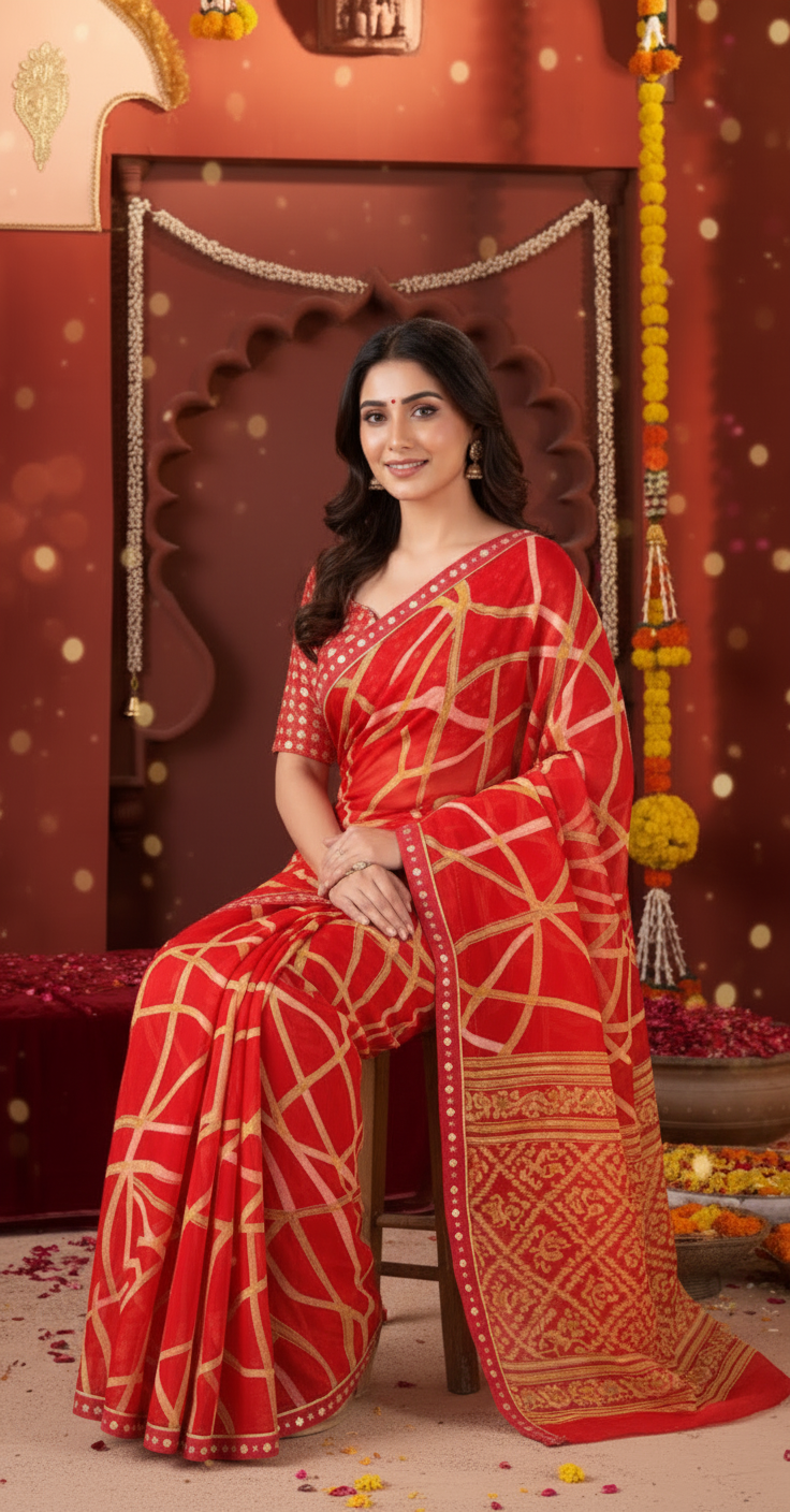 Suvarnika Luxury Printed Georgette Saree with Abstract print & Refined Border