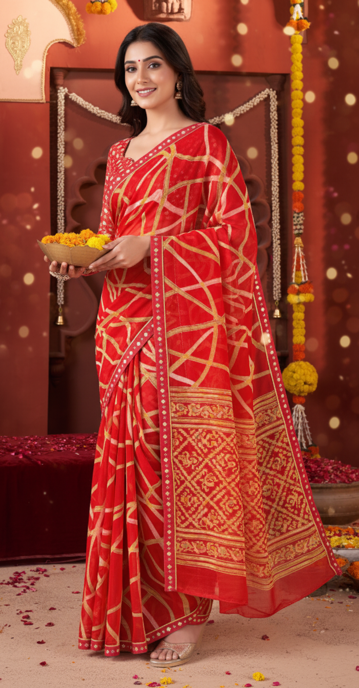 Suvarnika Luxury Printed Georgette Saree with Abstract print & Refined Border