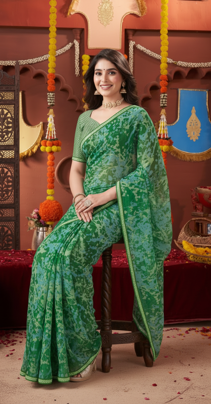 Suvarnika Luxury Printed Georgette Saree with Abstract print & Refined Border