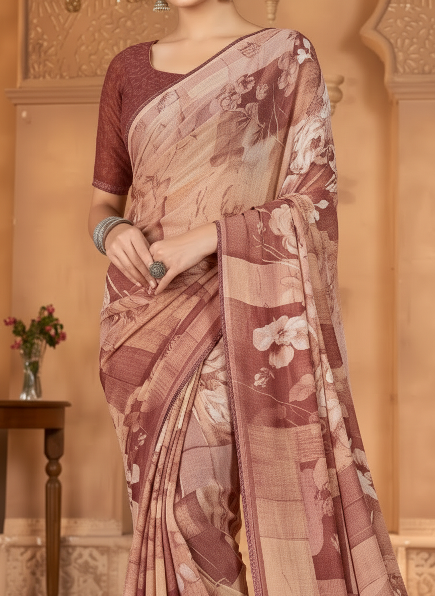 Varnika Soft Georgette Printed Saree – Floral Elegance