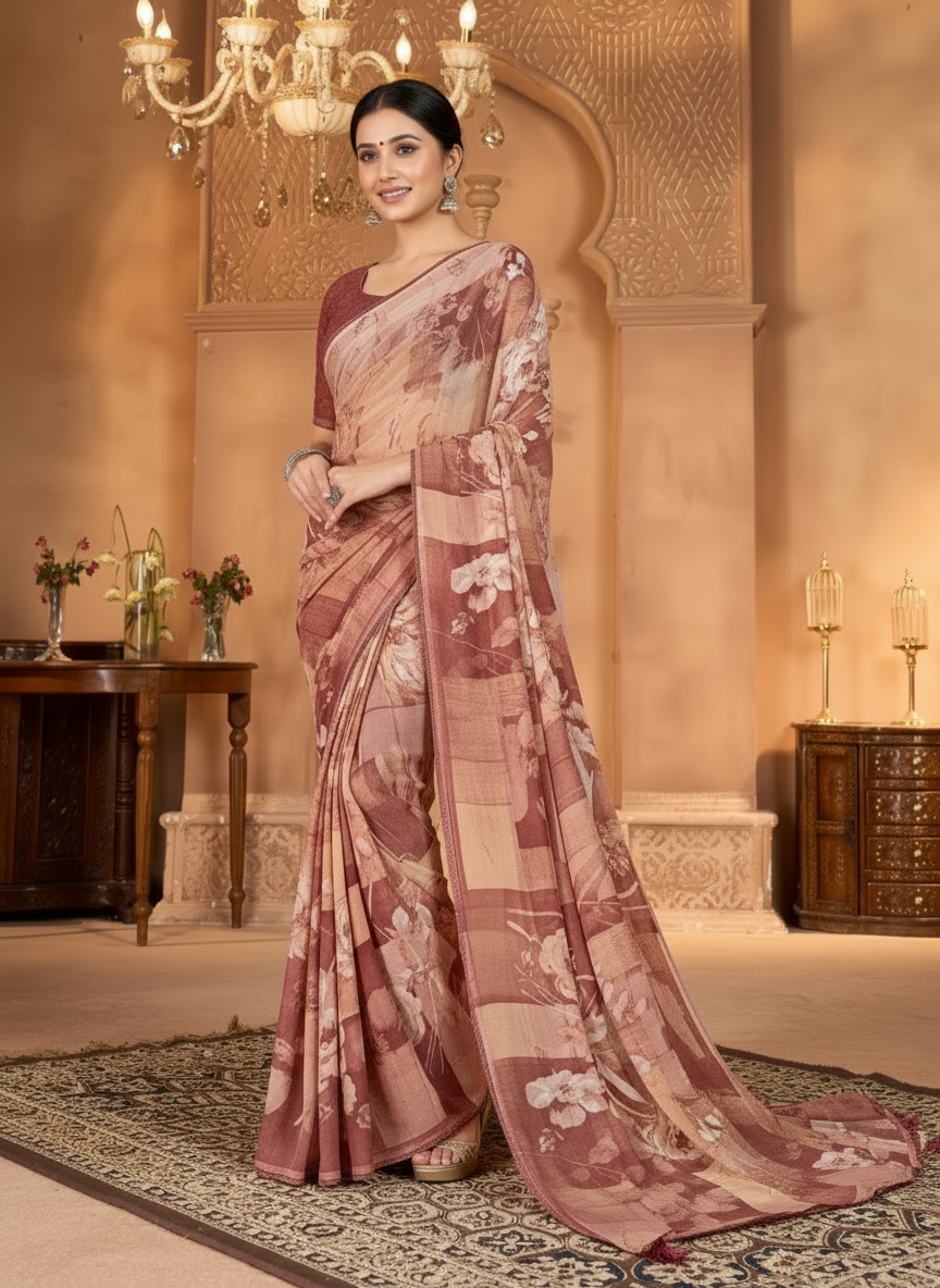 Varnika Soft Georgette Printed Saree – Floral Elegance