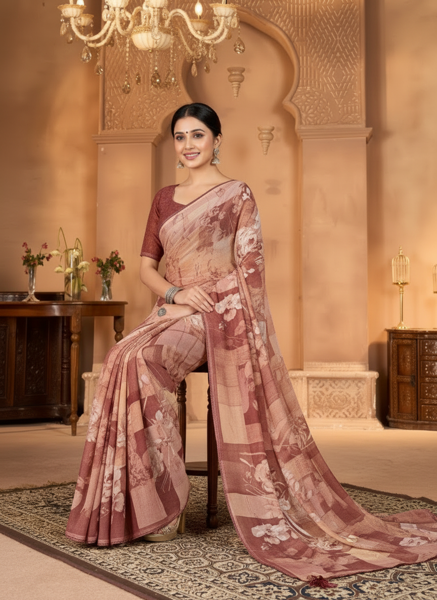 Varnika Soft Georgette Printed Saree – Floral Elegance