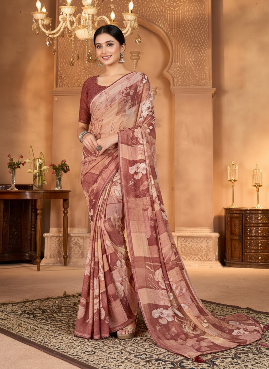 Varnika Soft Georgette Printed Saree – Floral Elegance