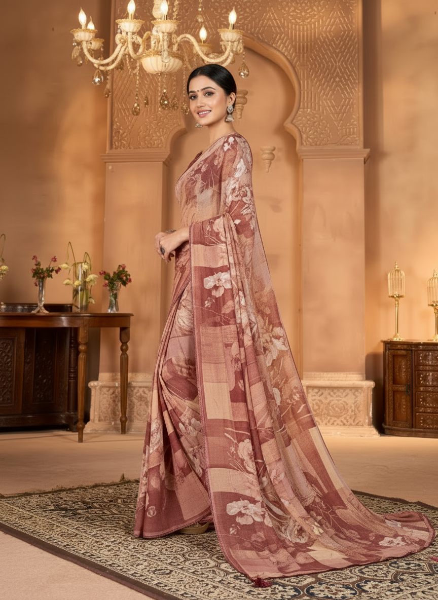 Varnika Soft Georgette Printed Saree – Floral Elegance