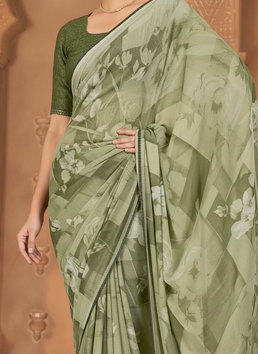 Varnika Soft Georgette Printed Saree – Floral Elegance