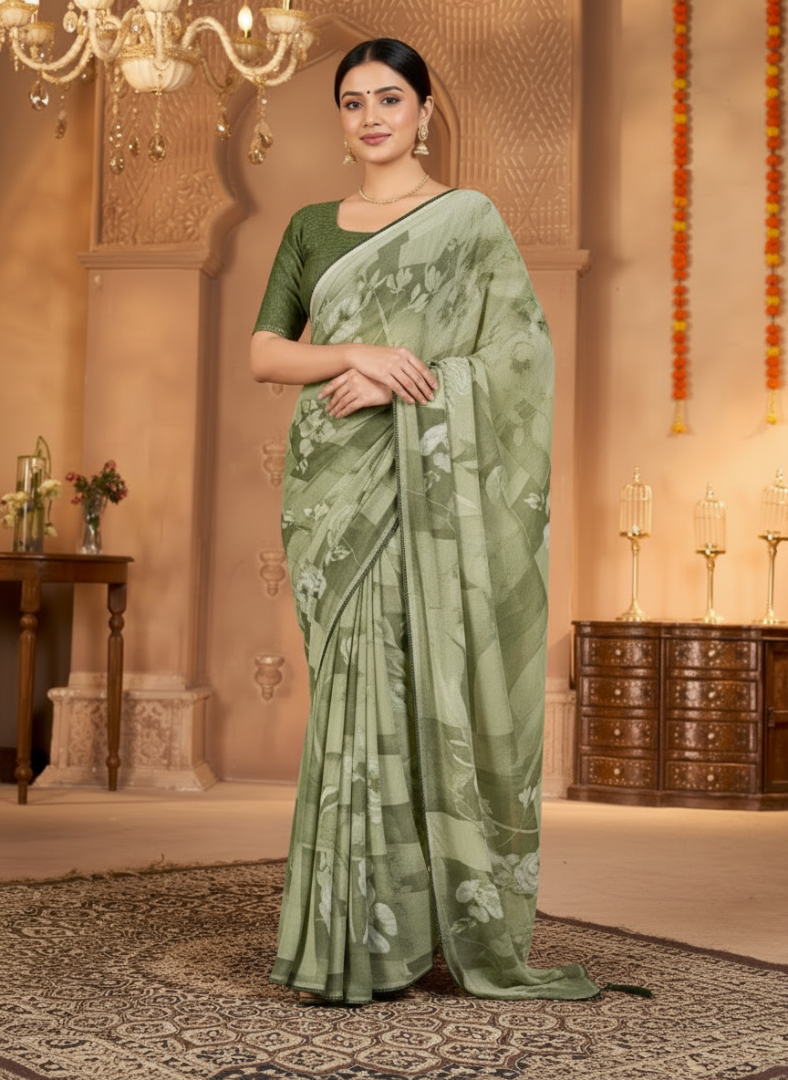 Varnika Soft Georgette Printed Saree – Floral Elegance