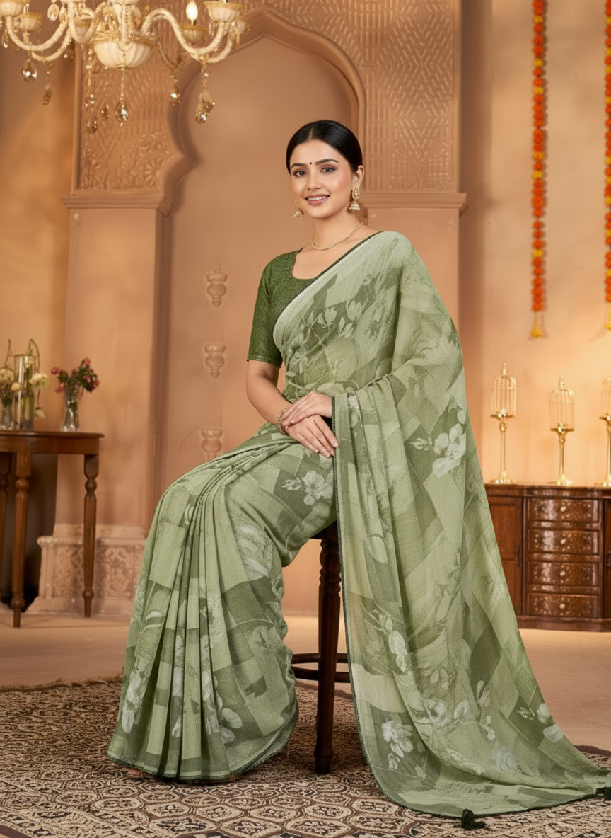 Varnika Soft Georgette Printed Saree – Floral Elegance