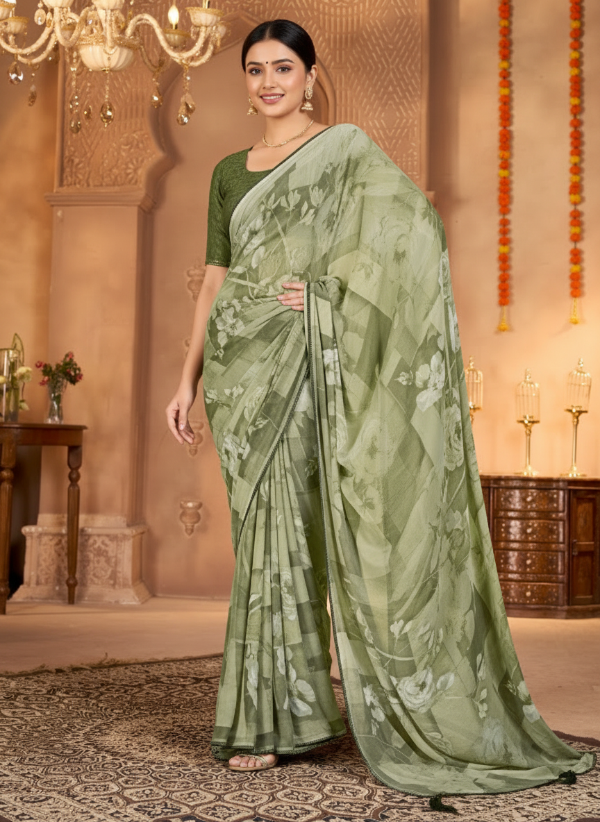 Varnika Soft Georgette Printed Saree – Floral Elegance