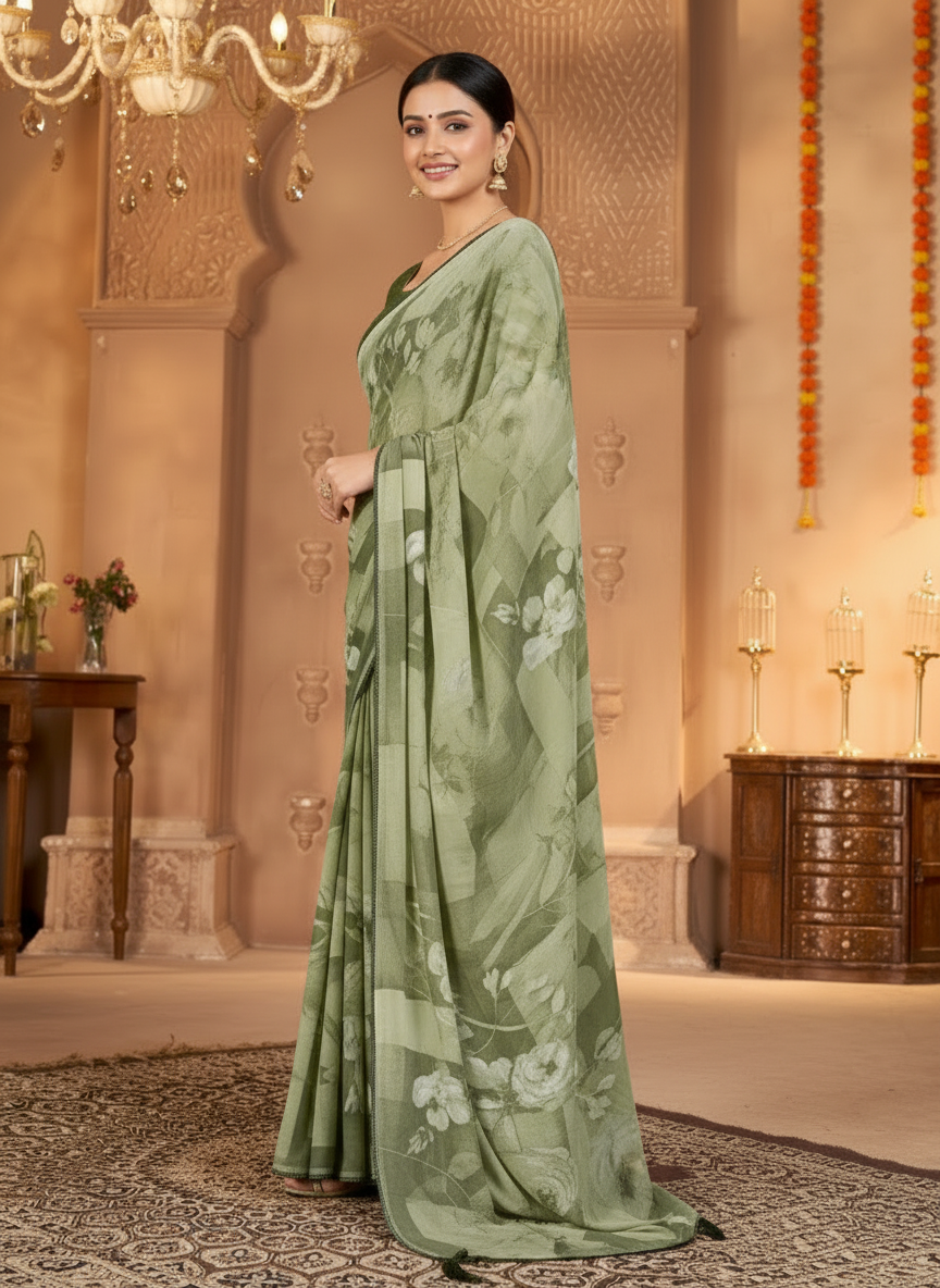 Varnika Soft Georgette Printed Saree – Floral Elegance