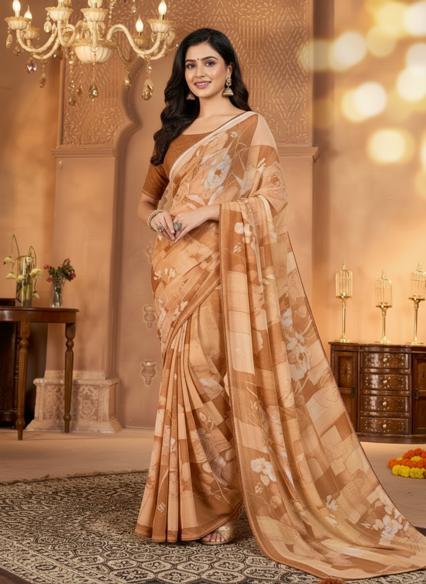 Varnika Soft Georgette Printed Saree – Floral Elegance