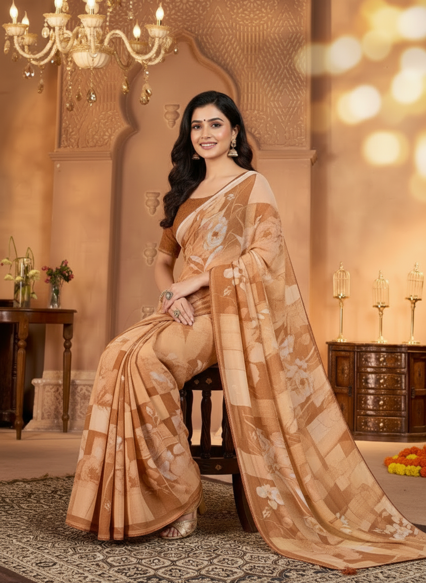 Varnika Soft Georgette Printed Saree – Floral Elegance