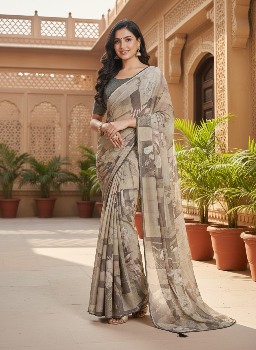 Varnika Soft Georgette Printed Saree – Floral Elegance