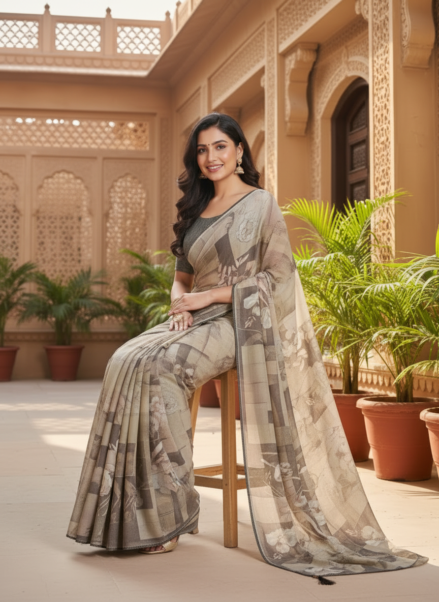 Varnika Soft Georgette Printed Saree – Floral Elegance