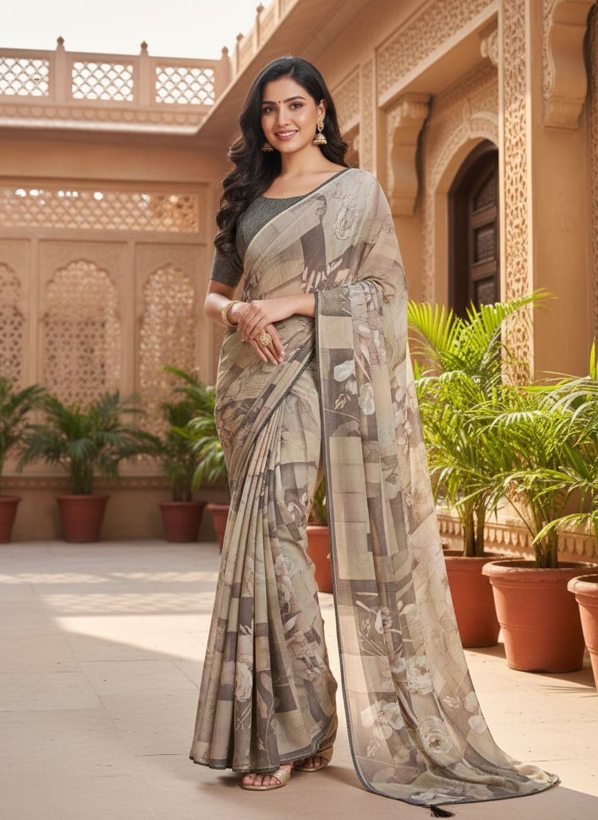 Varnika Soft Georgette Printed Saree – Floral Elegance
