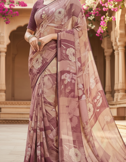 Varnika Soft Georgette Printed Saree – Floral Elegance
