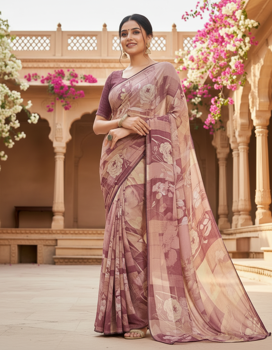 Varnika Soft Georgette Printed Saree – Floral Elegance