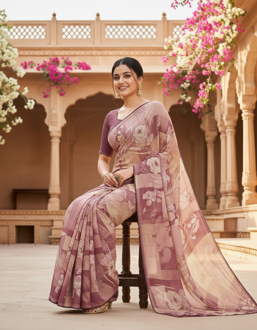 Varnika Soft Georgette Printed Saree – Floral Elegance
