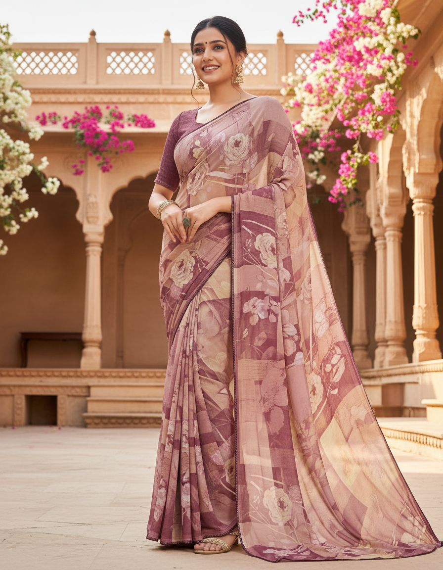 Varnika Soft Georgette Printed Saree – Floral Elegance