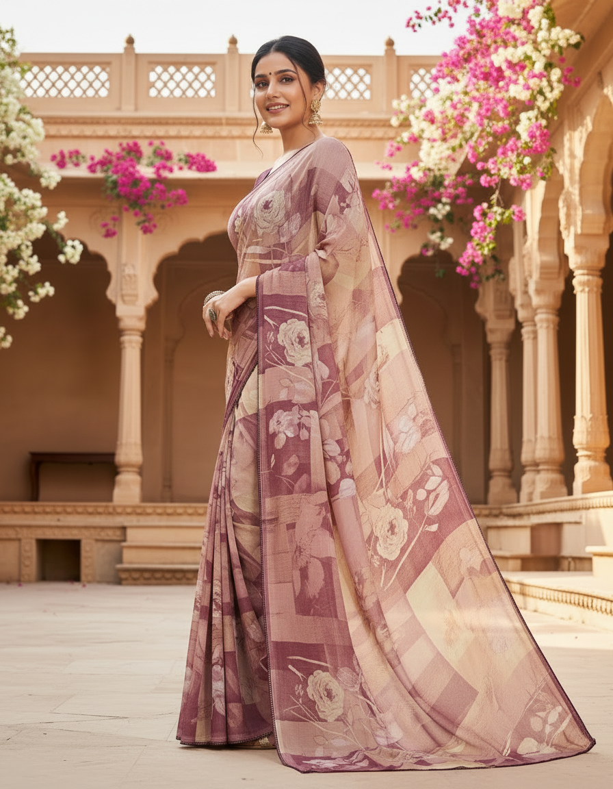 Varnika Soft Georgette Printed Saree – Floral Elegance