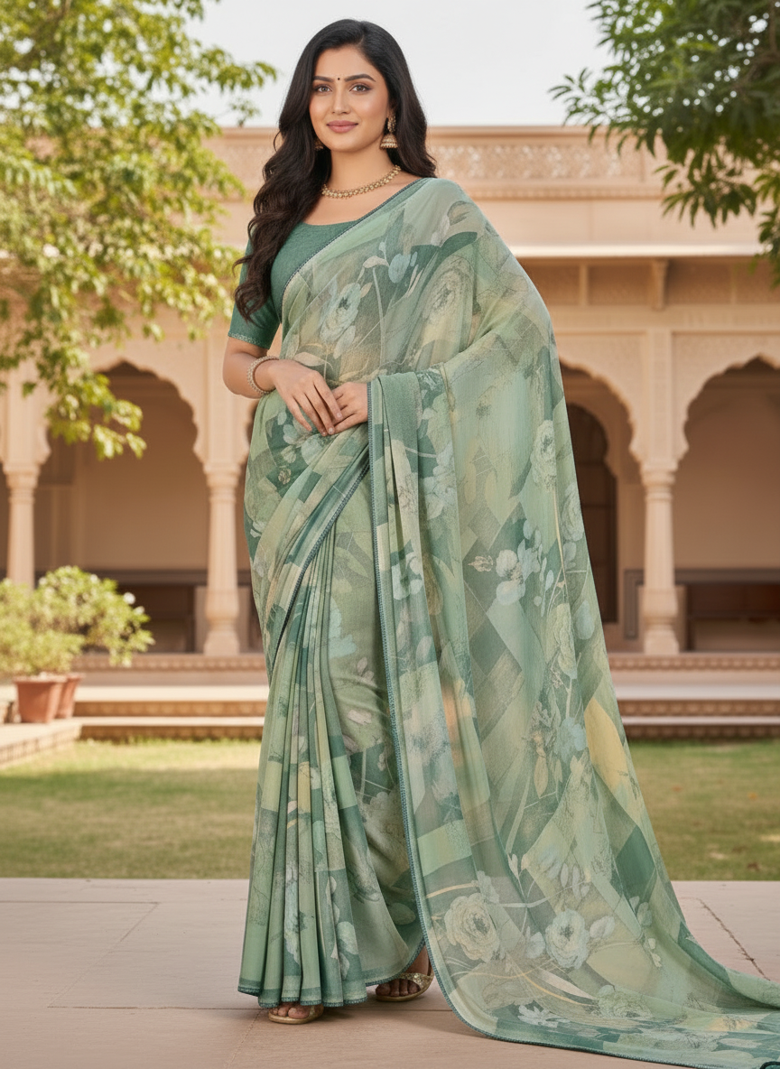Varnika Soft Georgette Printed Saree – Floral Elegance