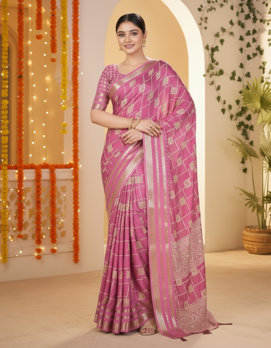 Vasudha Soft Georgette Saree – Zari Geometric Elegance
