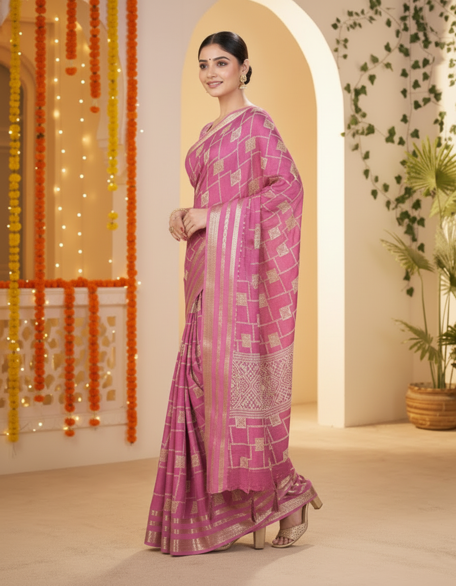 Vasudha Soft Georgette Saree – Zari Geometric Elegance
