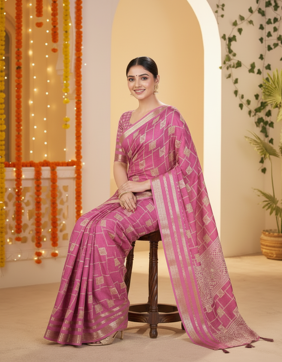 Vasudha Soft Georgette Saree – Zari Geometric Elegance