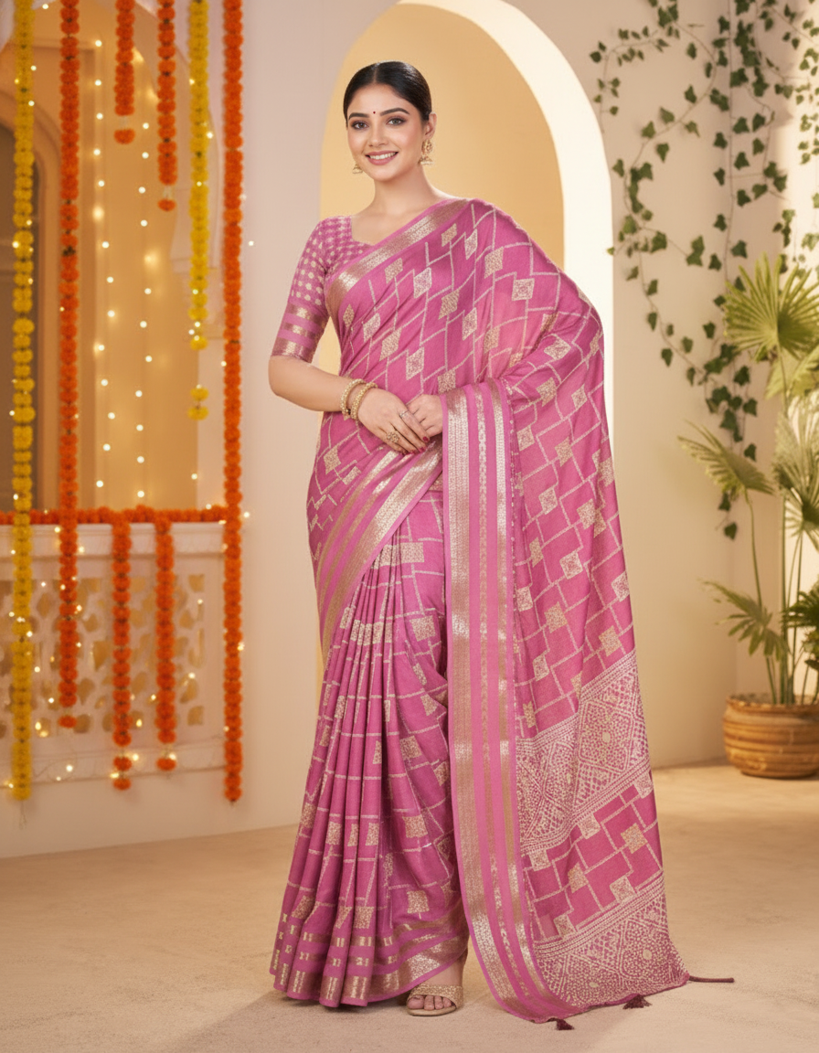 Vasudha Soft Georgette Saree – Zari Geometric Elegance