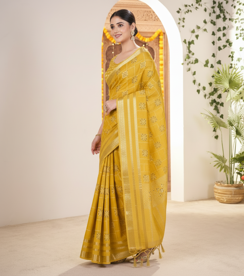 Vasudha Soft Georgette Saree – Zari Geometric Elegance