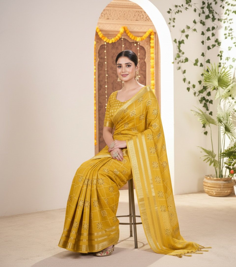 Vasudha Soft Georgette Saree – Zari Geometric Elegance