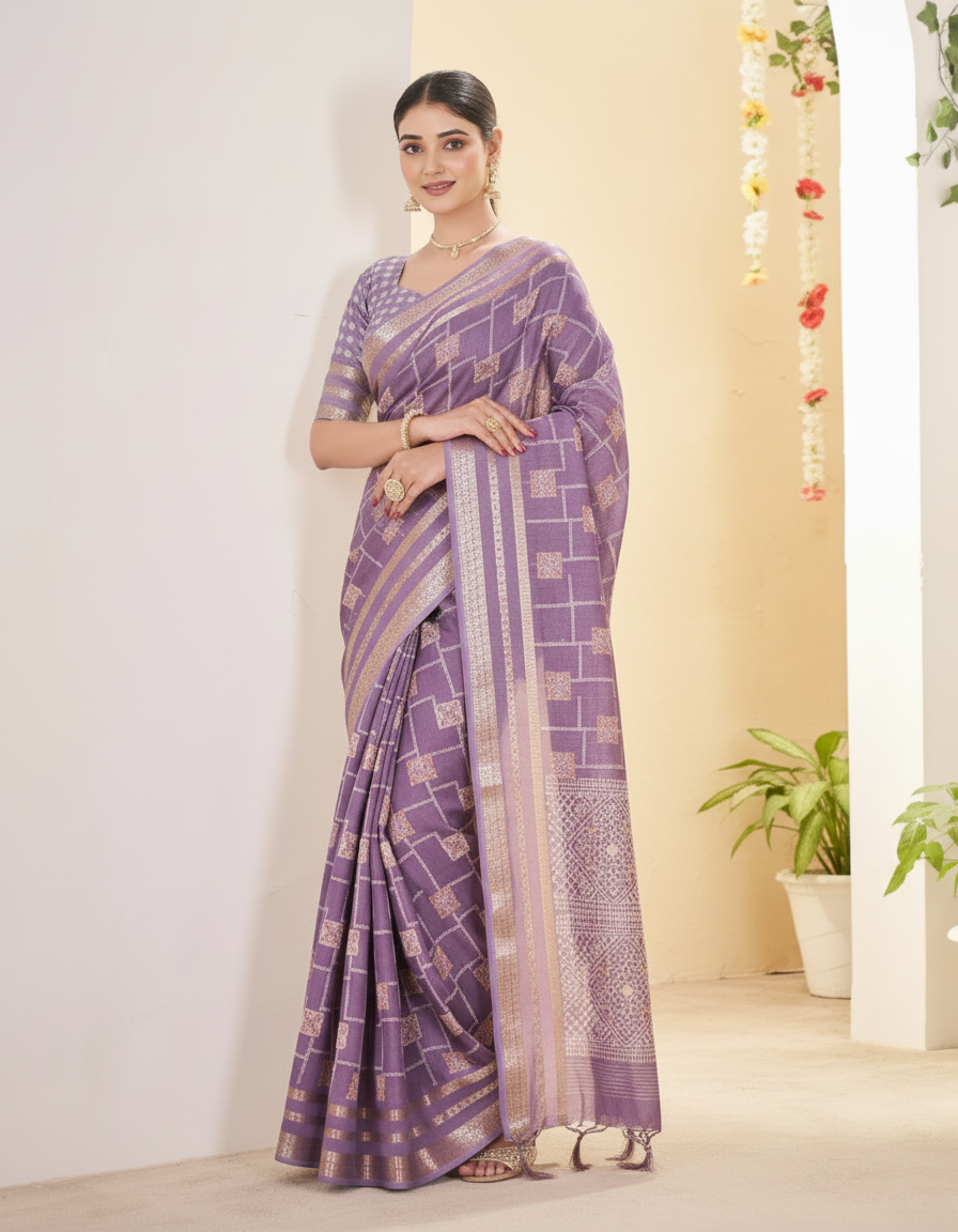 Vasudha Soft Georgette Saree – Zari Geometric Elegance