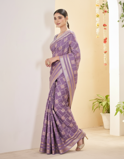 Vasudha Soft Georgette Saree – Zari Geometric Elegant border