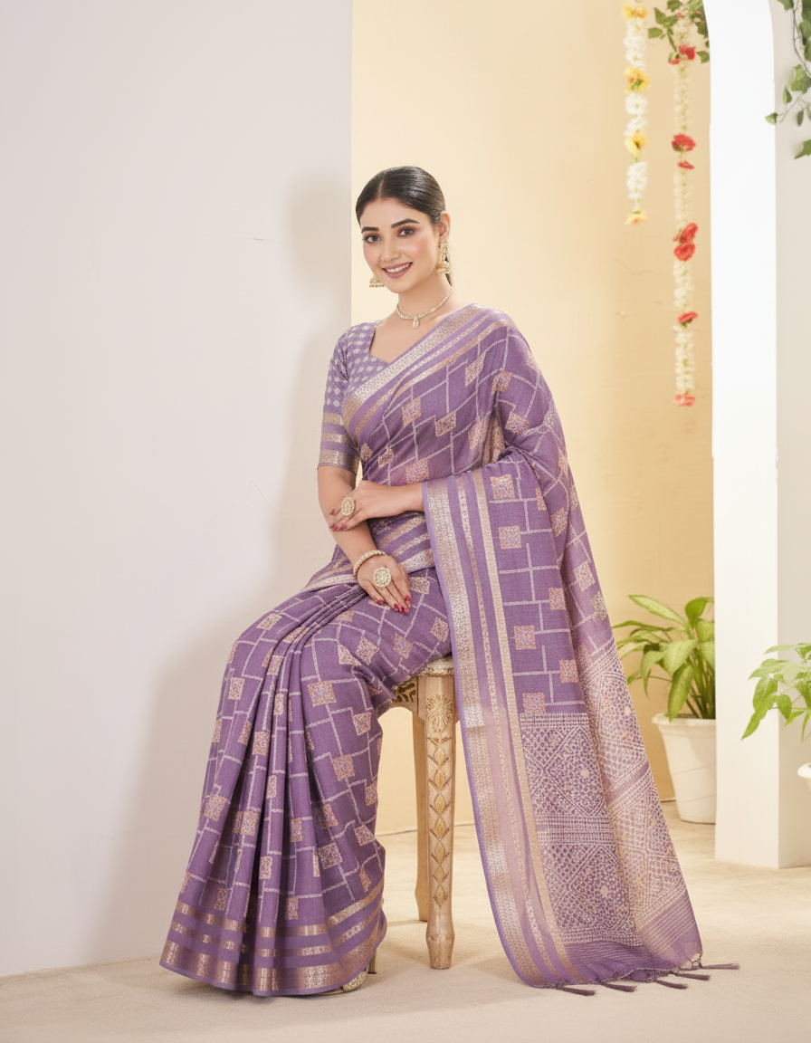 Vasudha Soft Georgette Saree – Zari Geometric Elegance