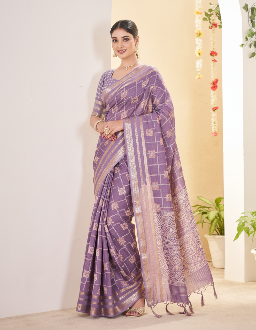 Vasudha Soft Georgette Saree – Zari Geometric Elegance