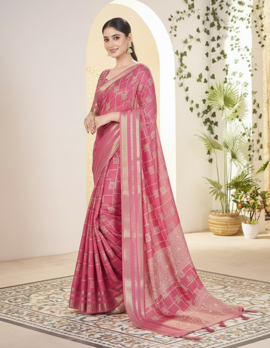 Vasudha Soft Georgette Saree – Zari Geometric Elegance