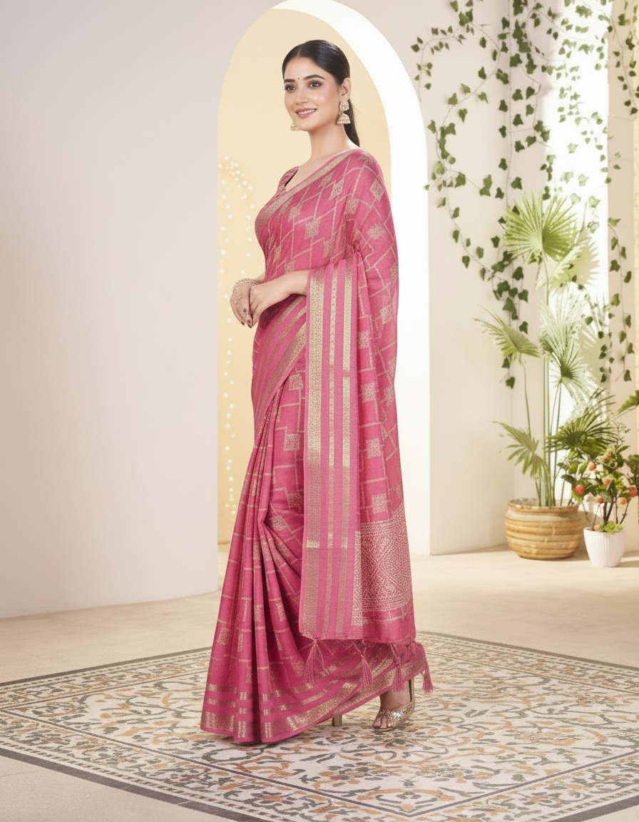 Vasudha Soft Georgette Saree – Zari Geometric Elegance