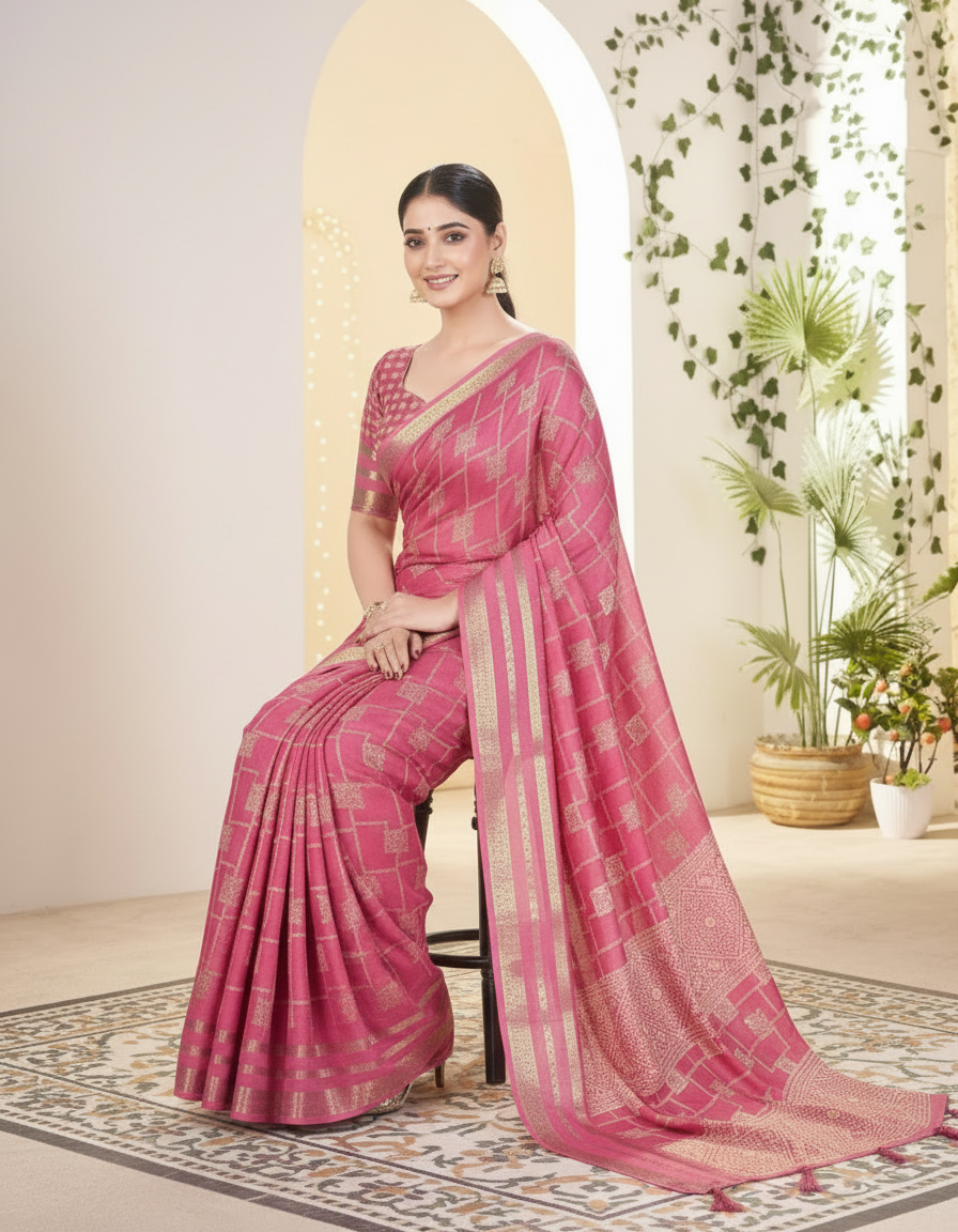 Vasudha Soft Georgette Saree – Zari Geometric Elegance