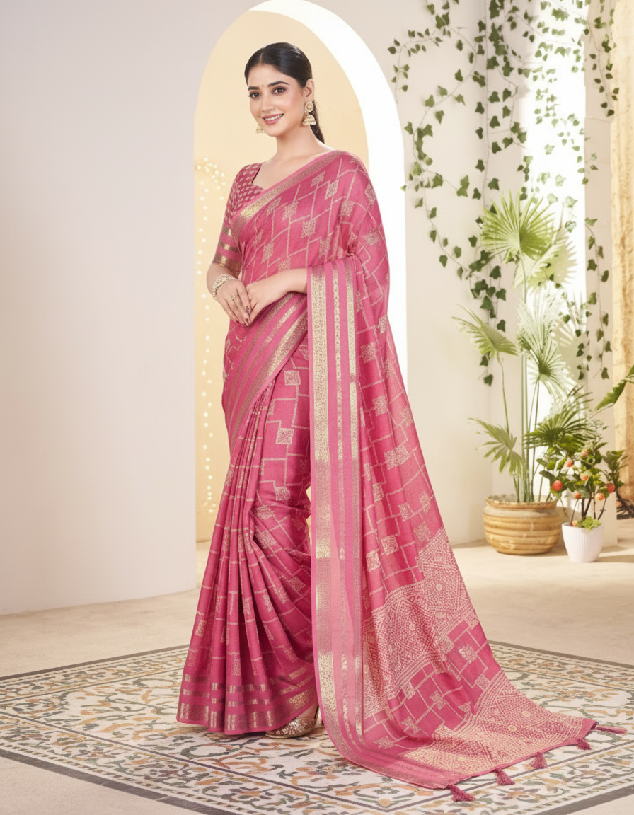 Vasudha Soft Georgette Saree – Zari Geometric Elegance