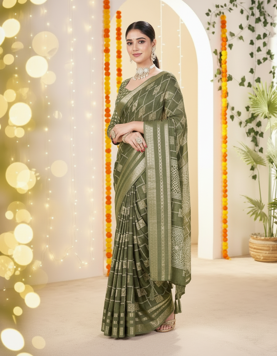 Vasudha Soft Georgette Saree – Zari Geometric Elegance