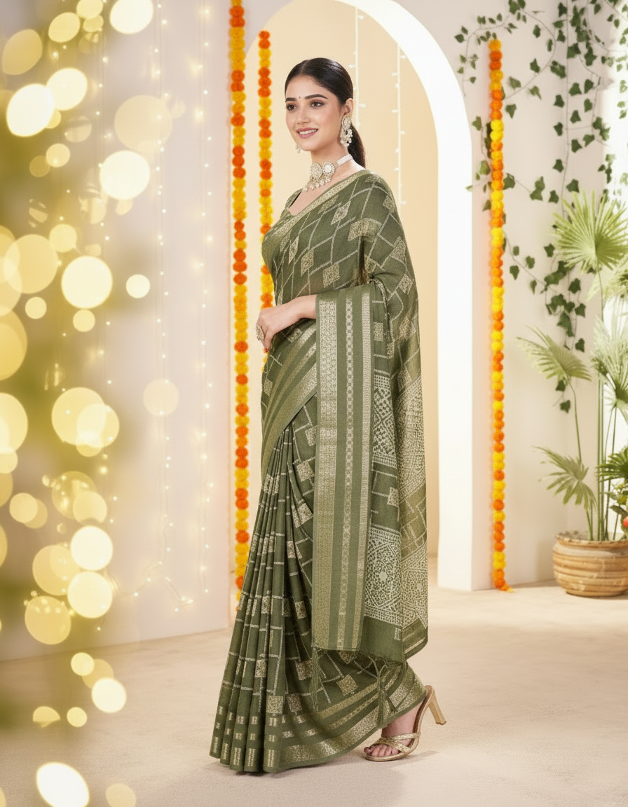 Vasudha Soft Georgette Saree – Zari Geometric Elegance