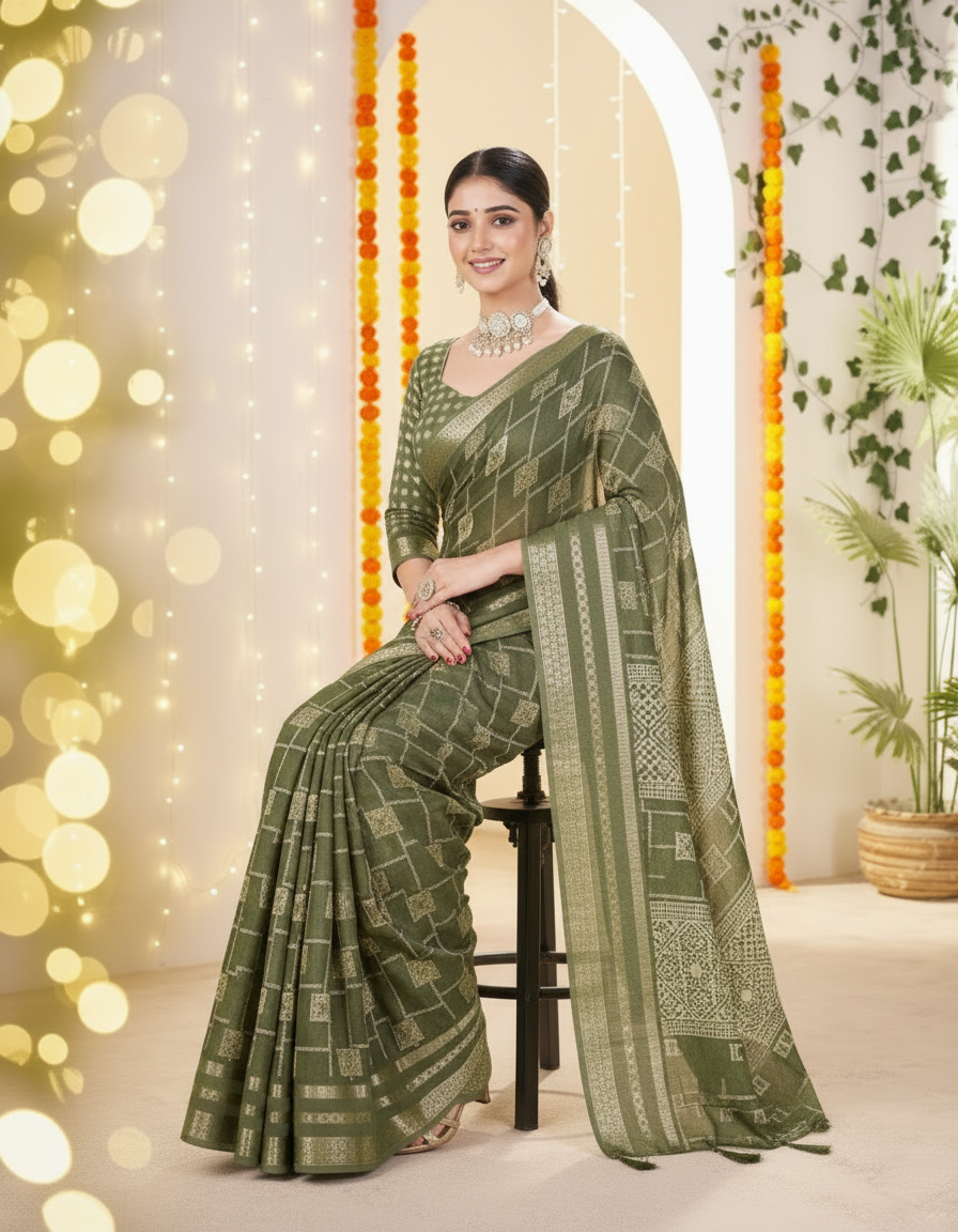 Vasudha Soft Georgette Saree – Zari Geometric Elegance