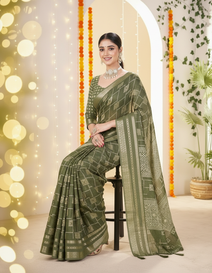 Vasudha Soft Georgette Saree – Zari Geometric Elegant border
