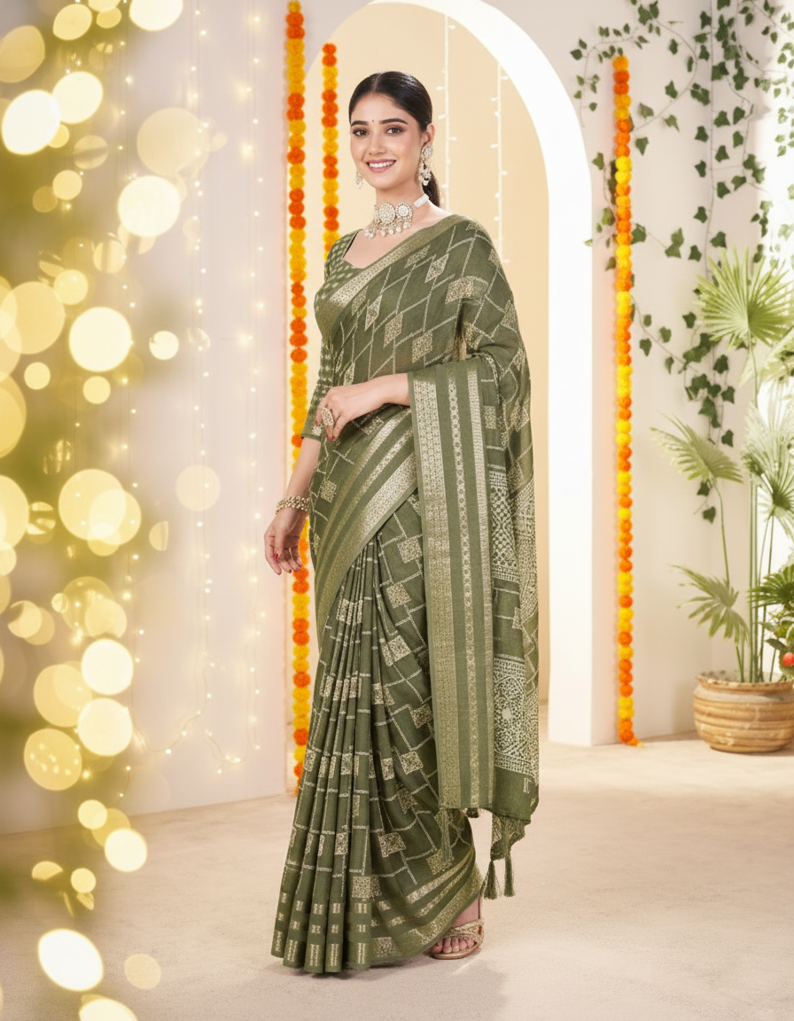 Vasudha Soft Georgette Saree – Zari Geometric Elegance